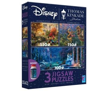 🧩 2000pcs THOMAS KINCAID+DISNEY 3 in 1 PUZZLES {Mickey+Rapunzel+Cinderella} NIB